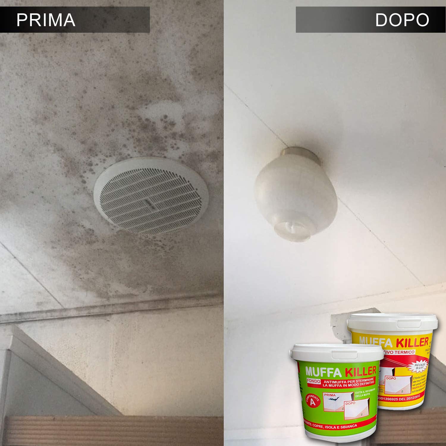 MASTERBRICO Kit Antimuffa Muffa Killer componente A+B da 1 litro + 1 litro, pittura antimuffa per interni per eliminare definitivamente la muffa dai muri
