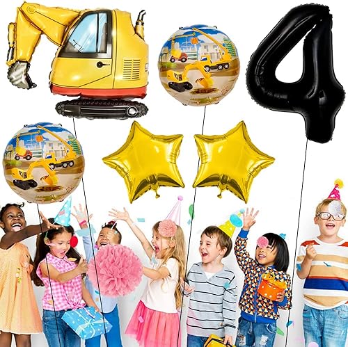 Miniatura 7 de Kawailay Globos de construcción para fiesta de 4 cumpleaños, globos de construcción para decoración de 4 cumpleaños, globo de aluminio para