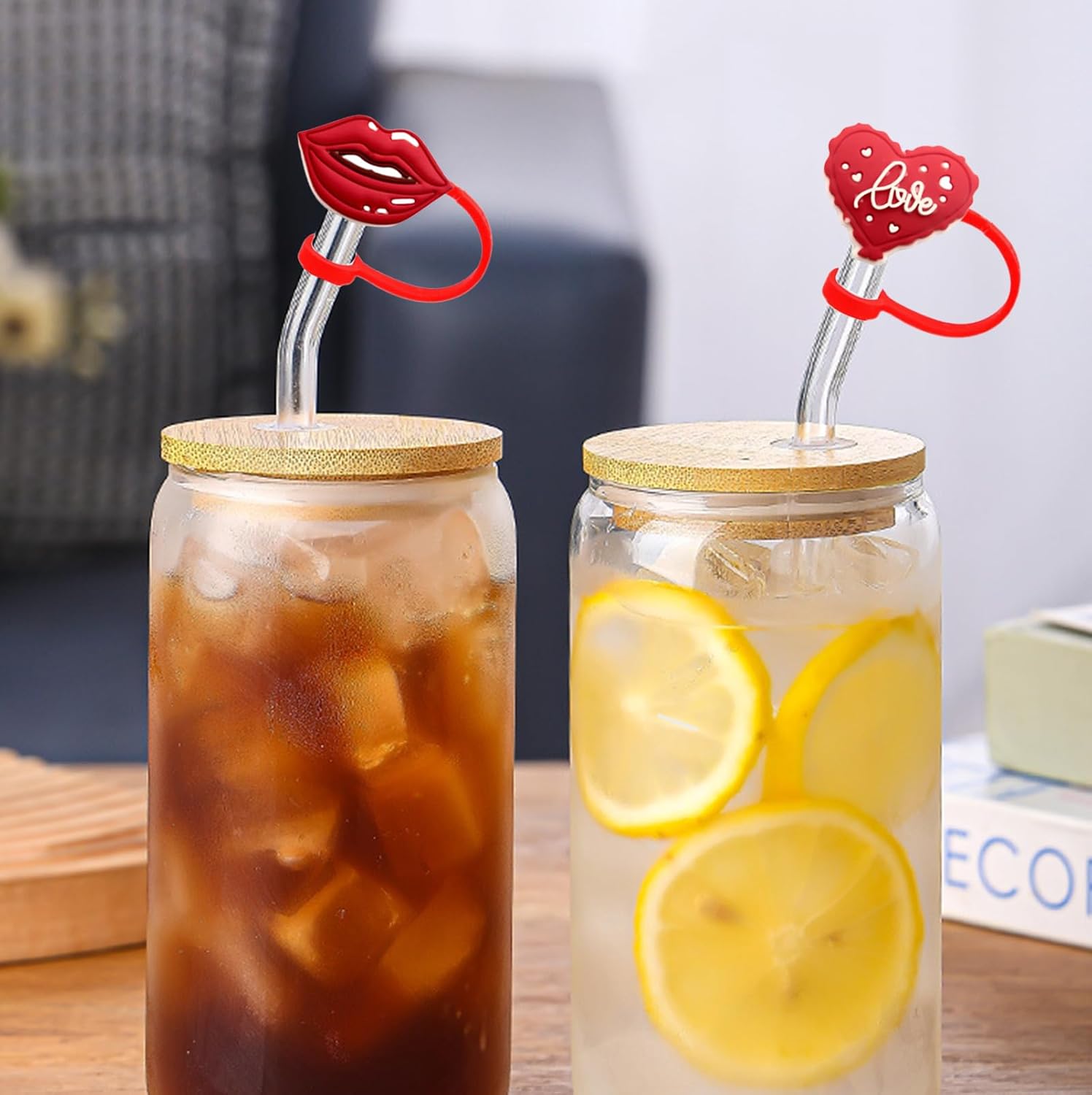 Valentine's Day Straw Toppers 6Pcs Silicone Straw Covers Compatible with Stanley 30&40 Oz Tumbler, Lip Heart Car Valentines Design Straw Lids Cute 10mm 0.4in Valentines Day Party Cup Decorations - Image 5