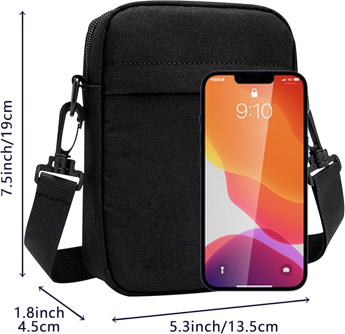 Small Crossbody Bag for Men, Mini Messenger Bag Side Shoulder Bag for Phone Passport, Casual Satchel Bag Phone Purse, Mini Sling Bag Fanny Pack Water Resistant for Travelling, Hiking (Black)