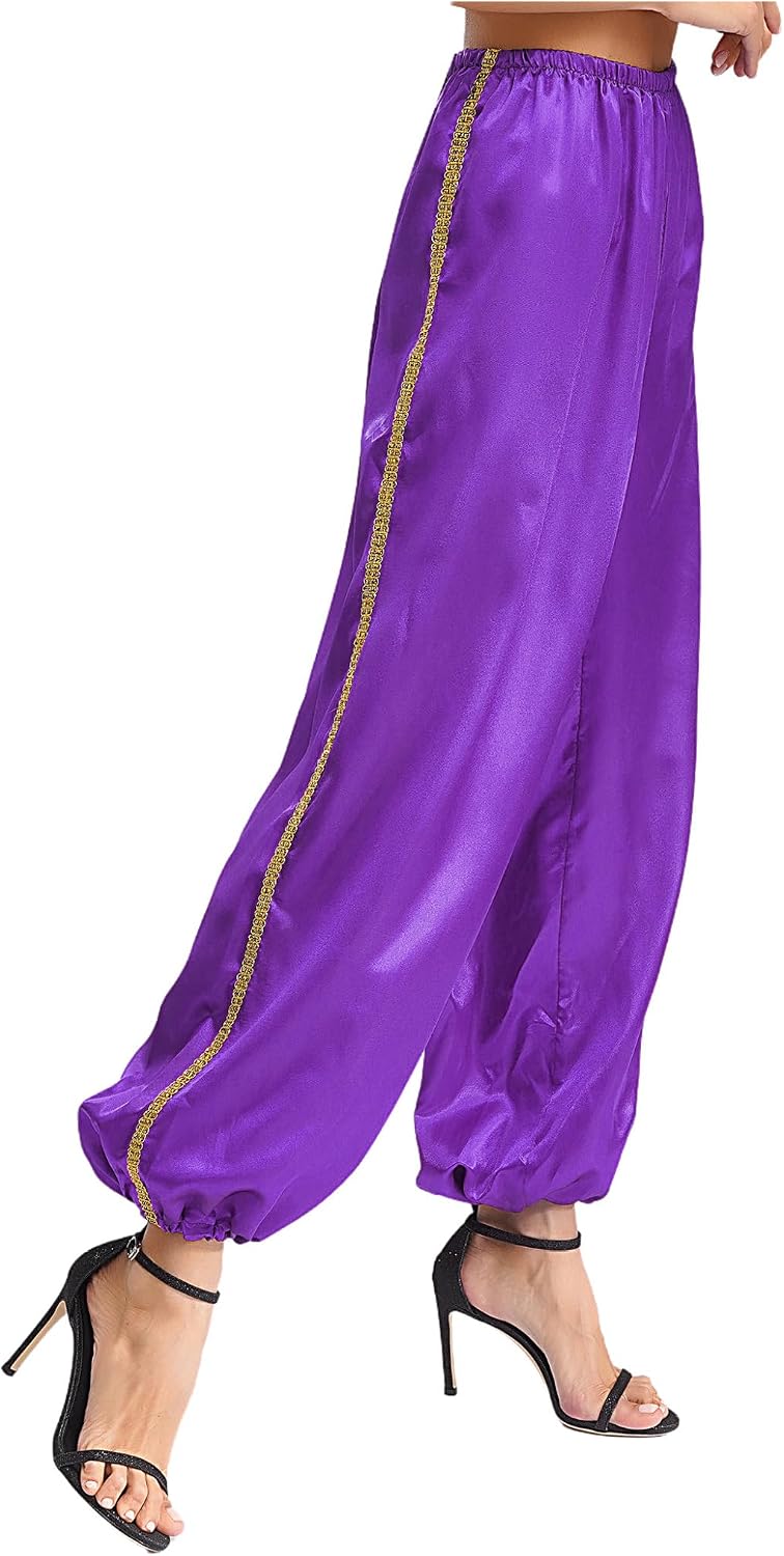 Womens Belly Dance Harem Pants Arab Carnival Satin Pants Loose Bottoms Bloomers Dancewear