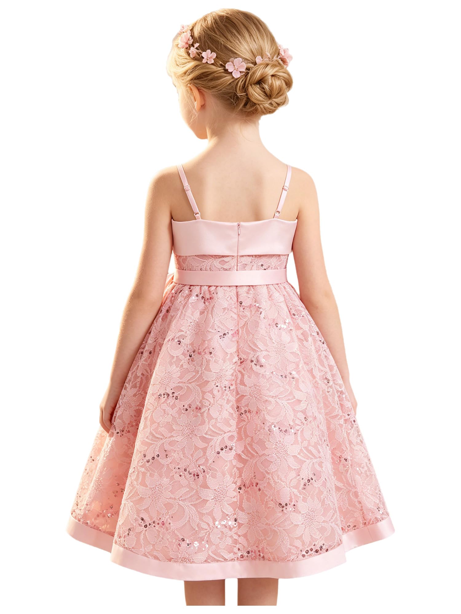 Aislor Bambini Vestito Cerimonia da Festa di Compleanno per Ragazze Abito | Spaghetti Straps,Collo Quadrato,Cintura Larga Seta,Festa Di Compleanno,Sera,Battesimo,Vacanze,Eventi,Nozze,Festivi,Banchetto