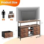 VERMESS TV Stand with Power Outlets and LED Light, 4 Fabric Drawers Entertainment Center for 32/45/55/65 inch TVs, Media Console with Storage for Living Room or Bedroom, Vintage