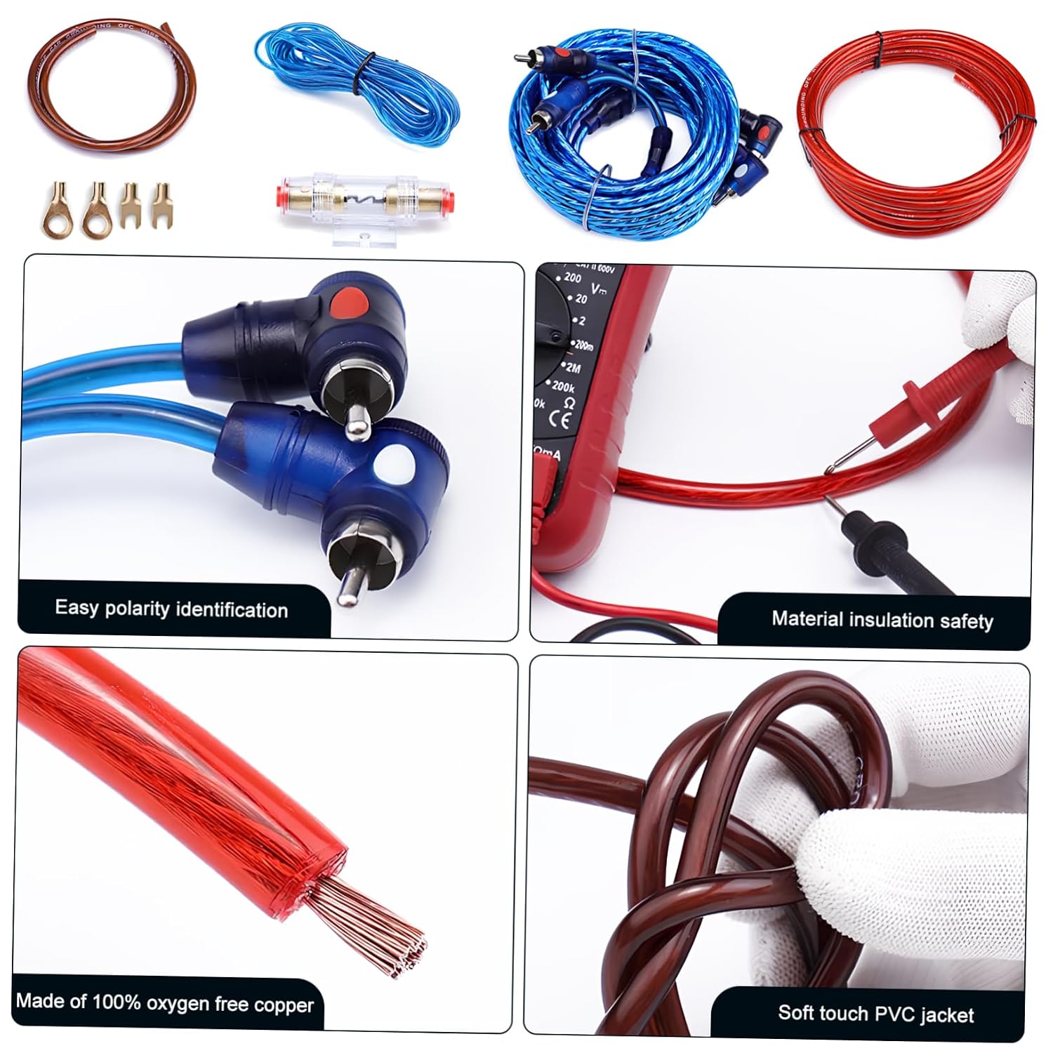 8GA Amplifier Wiring Kit for Car Audio Systems Complete Subwoofer Installation Cable Set Power Wire and Control Cables Compatible Vehicle Amplifiers