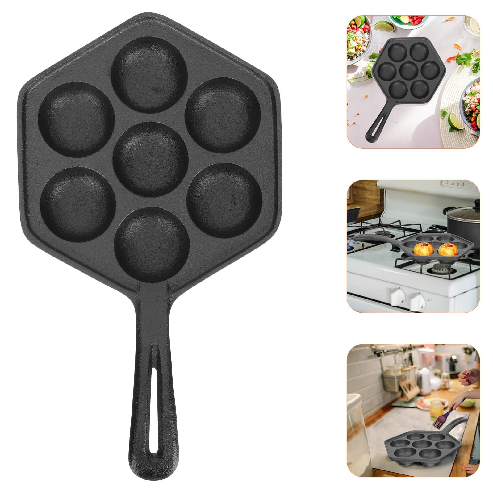TOYANDONA Padella per Polpette in Ghisa Foro Grande da 5,5 Cm, Antiaderente senza Rivestimento, per Cucinare senza Attaccare Cibo