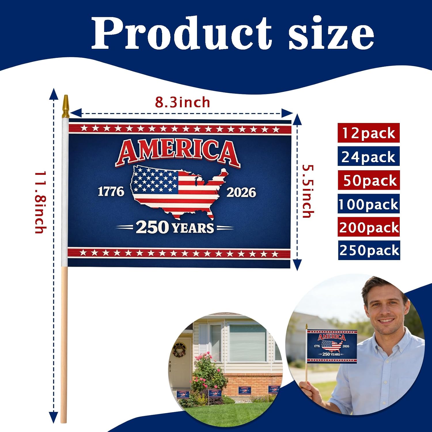 100 Pack Small American Flags on Stick American Anniversary flag Handheld Flag for Outside,4th of July Independence Day Patriotic Signs Hand Held Flags for Room House Welcome Lawn Backdrop Parade (100, Style-A Flag)