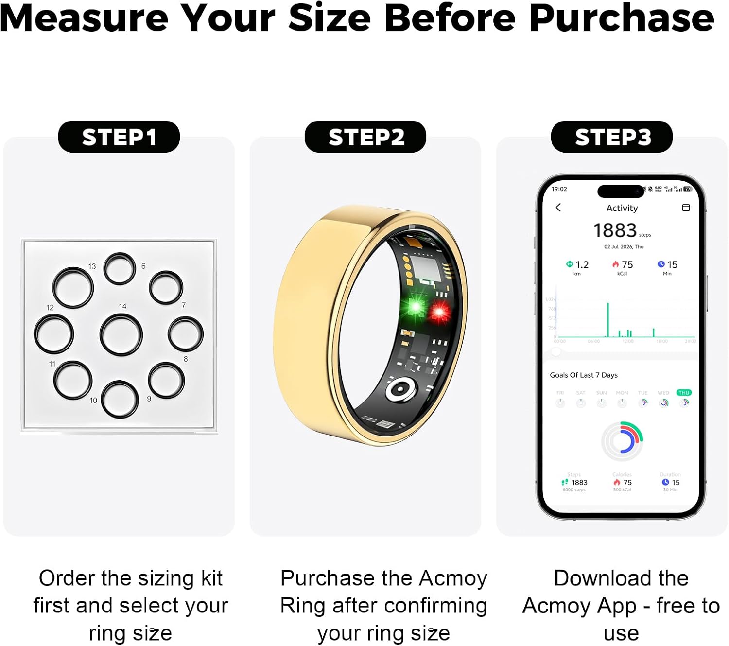 Smart Ring for Women Men, Health Tracking Ring No APP Fee (Gold,8)