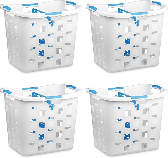 Clorox Plastic Laundry Baskets with Divider, 4 Pack 2in