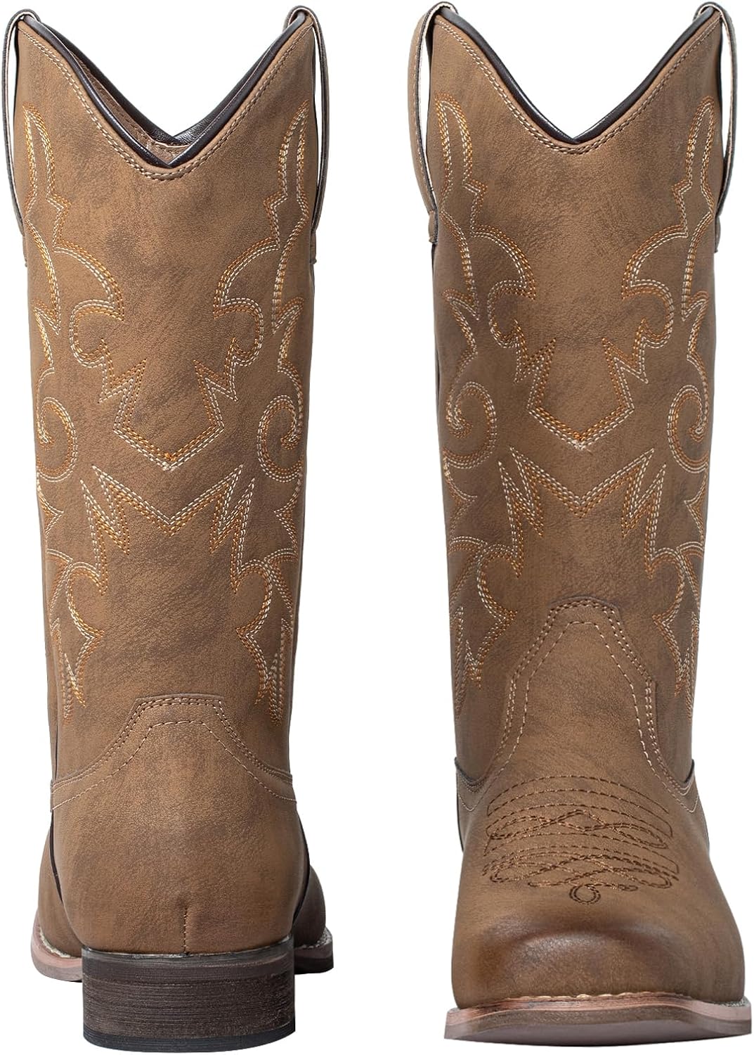 SheSole Women's Cowboy Boots Square Toe Western Cowgirl Mid Wide Calf Embroidered Boots Brown