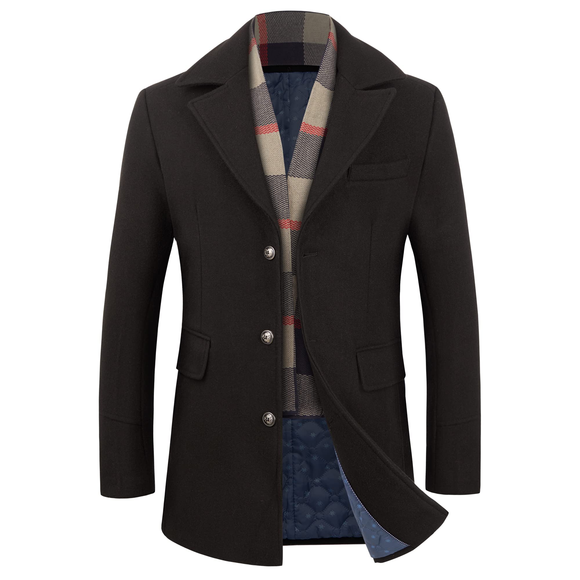 Wulful Mens Wool Blend Winter Coat Slim Fit Short Trenchcoat