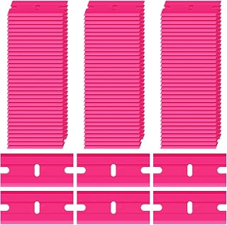 Honoson 300 Pieces Plastic Razor Blade Scraper Blades Plastic Scraper Tools Double Edge Razor Blades with a Tip Slot Edge Blades for Removing Decals, Stickers, Cleaning Window Glass (Pink)