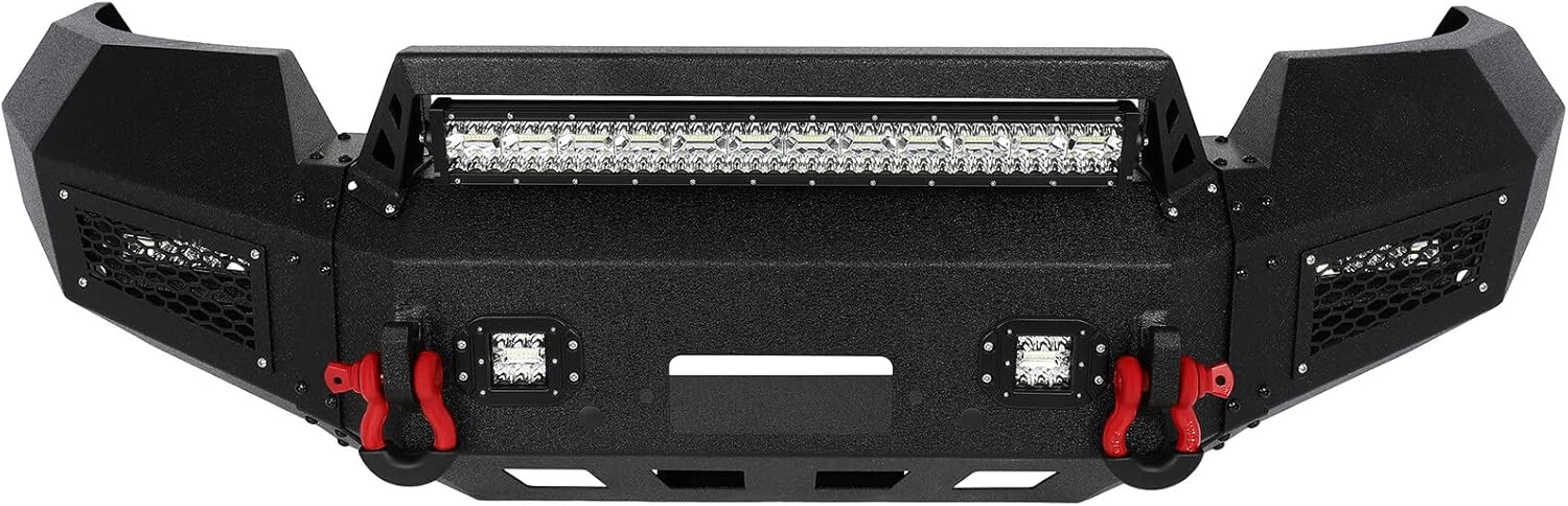 Front Bumper Replacement Fit for 2004-2008 for Ford for F-150 with LED Lights D-rings Winch Plate Off-Road Style Black Texture
