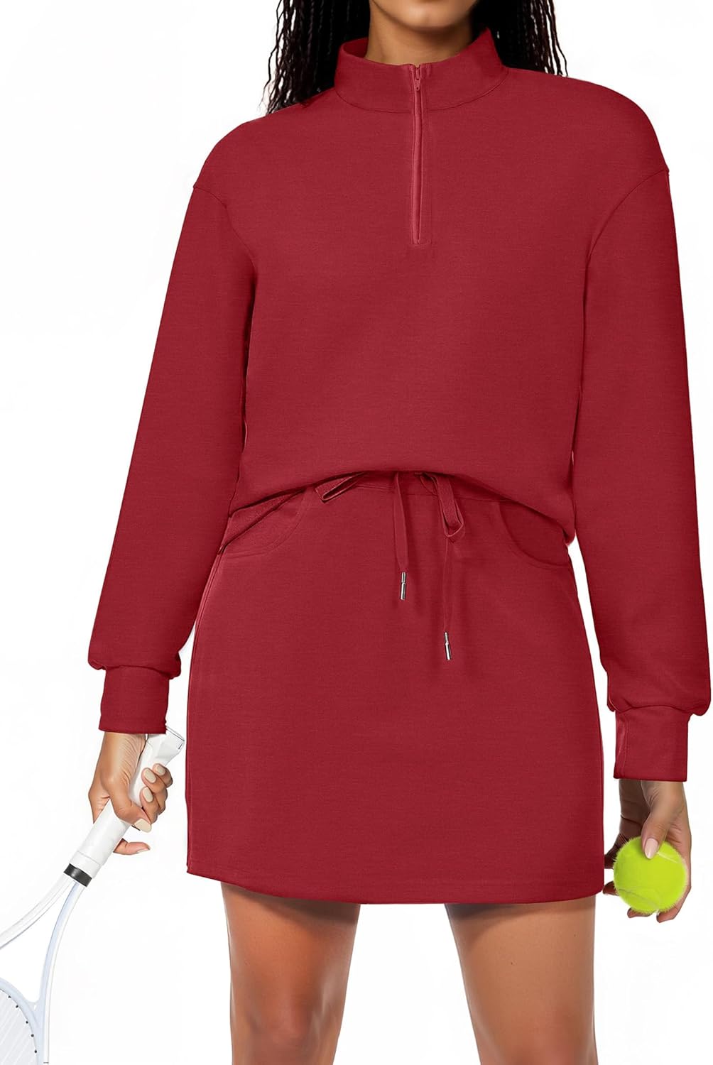 SHESHOW 2 Piece Skirt Sets for Women Tennis Skorts Quarter Zipper Sweatshirt Matching Set Tracksuit with Pockets