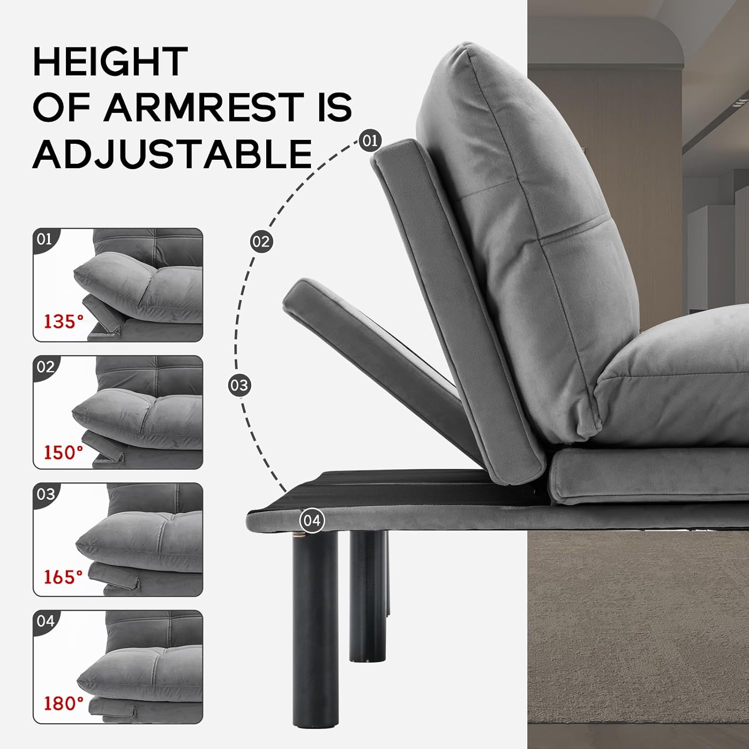 70.87'' Futon Sofa Bed, Velvet Upholstered Convertible Sofa Bed with Adjustable Armrests and Backrest, Button Tufted Sleeper Sofa Bed with Iron Legs, Fold Sofa Bed (Light Grey)