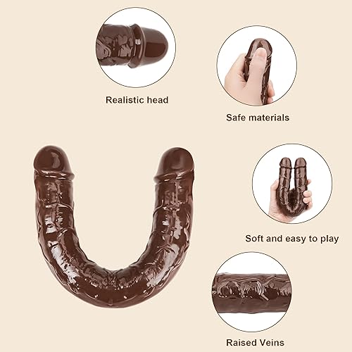 Miniatura 28 de Consolador doble de 15 x 1.7 pulgadas, gelatina de cristal realista, consolador largo anal, suave y flexible, con venas y glande para adultos