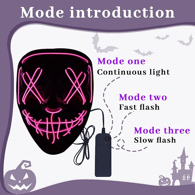 Máscara LED iluminada para Halloween, fiesta, cosplay miniatura 6