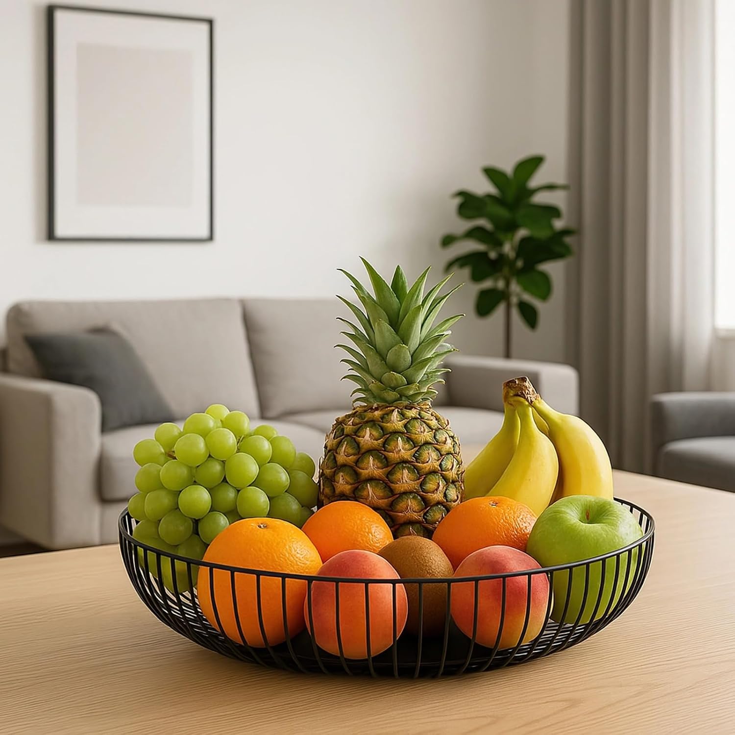 Modern Fruit Bowl, Black Decorative Metal Fruit Basket for Kitchen Counter, Large Open Wire Design, Stable Base, Ideal Storage for Fresh Produce, 11 in/28 cm