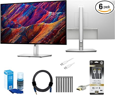 Dell U2723QE UltraSharp 27-Inch 4K USB-C Hub Monitor Bundle with HDMI Cable, USB-C Charging Cable, Screen Cleaner, Adapter Cable, and Hook-and-Loop Fastening Cable Ties (6 Items)