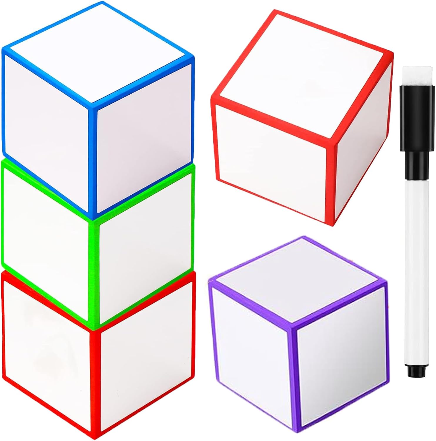 Dry Erase Dice Set of 4-2x2 inches Multipurpose Colorful Write On Wipe Off Dry Erase Blocks Blank Pocket Dice to Draw Letters Numbers and Much More Educational Classroom Supplies for Kids (8+1)