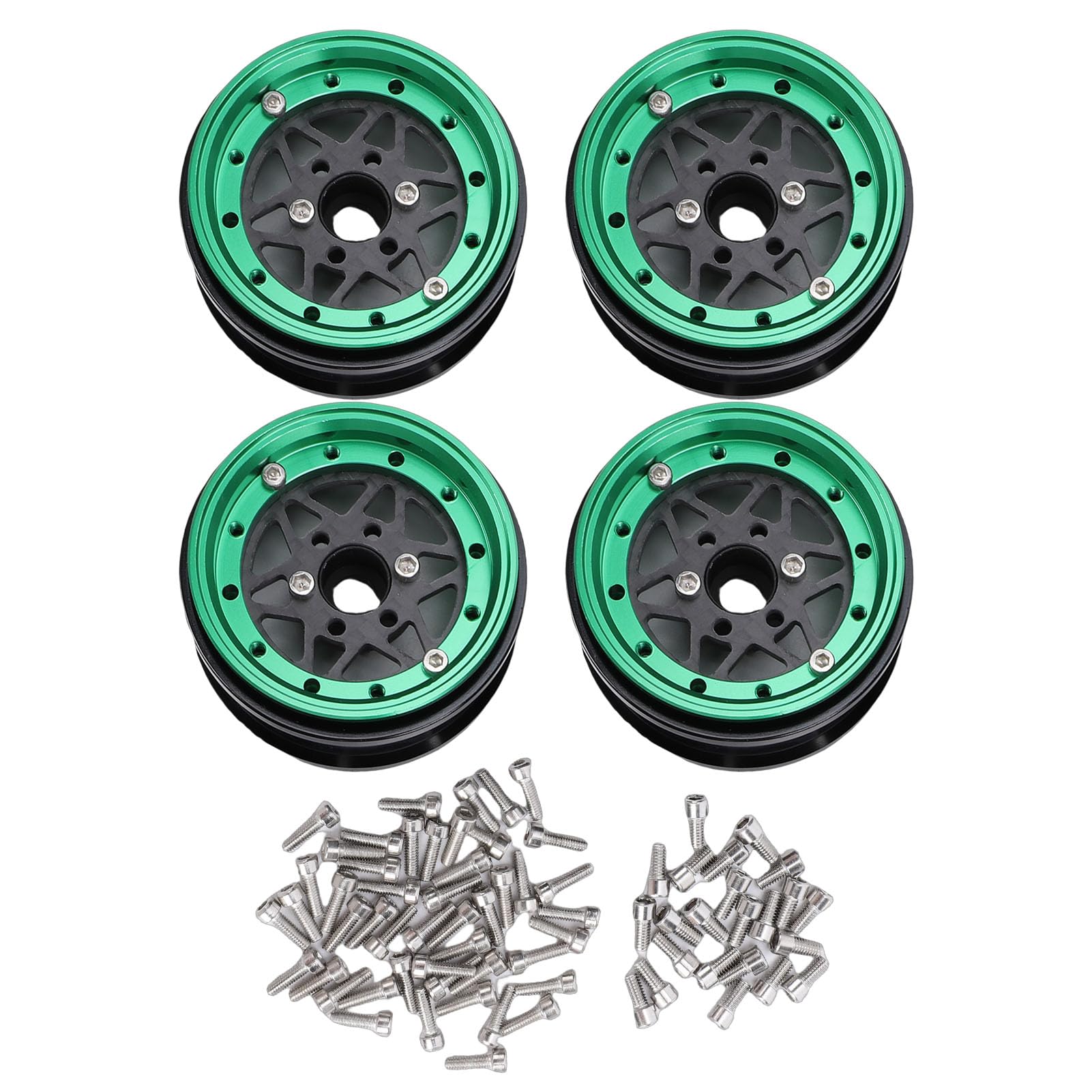 Cryfokt Set di Cerchi RC in Lega di Alluminio Ad Alta Resistenza da 1,9 Pollici Cerchio Leggero per Cingolato 1/10, 4 Pezzi per Axial SCX10, Wraith (GREEN)