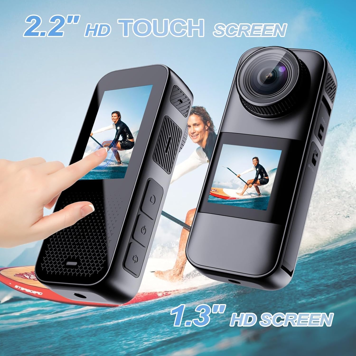 Xilecam Cámara Deportiva de Pantalla Dual 4K 60FPS WiFi Cámara Impermeable con Pantalla Táctil con Camara Moto y Accesorios de Montaje para Deportes Al Aire Libre y Ciclismo（Gris Metálico）