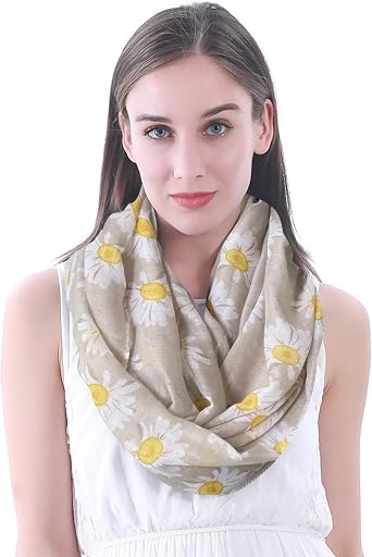 Lina & Lily Daisy Floral Print Womens Infinity Scarf Lightweight