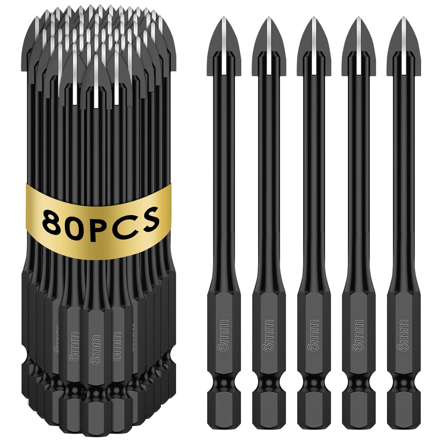20 PCS 1/4" Tile Drill Bits 6mm Masonry Drill Bits Concrete Drill Bit Set Alloy 1/4" Hex Shank for Tile Glass Mirror Ceramic Wood Brick (2 Set,1/4'' 6mm,20pcs)