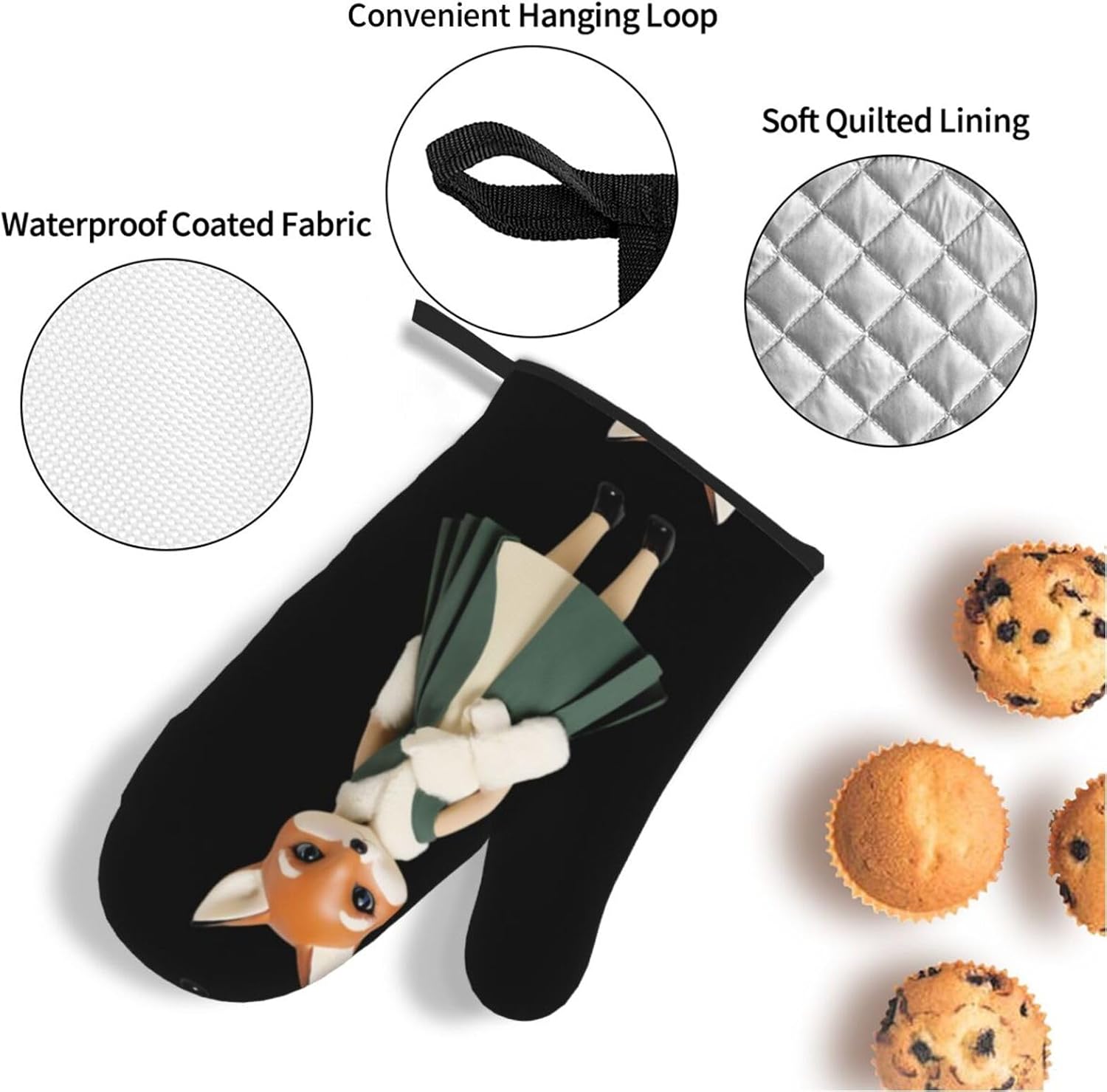 Shy Little Fox Doll Prints Kitchen Covers: Waterproof Oven Layers for Safe Cooking & Easy Cleanup - 4 Piece Heat Protection Set