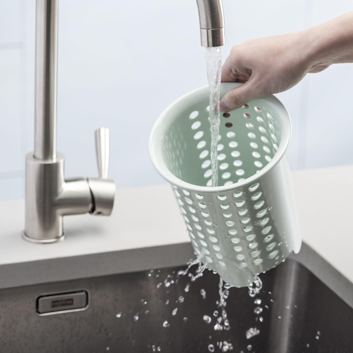 Zeal Cutlery Drainer/Utensil Pot, Melamine, Sage Green, 14 x 14 x 17 cm