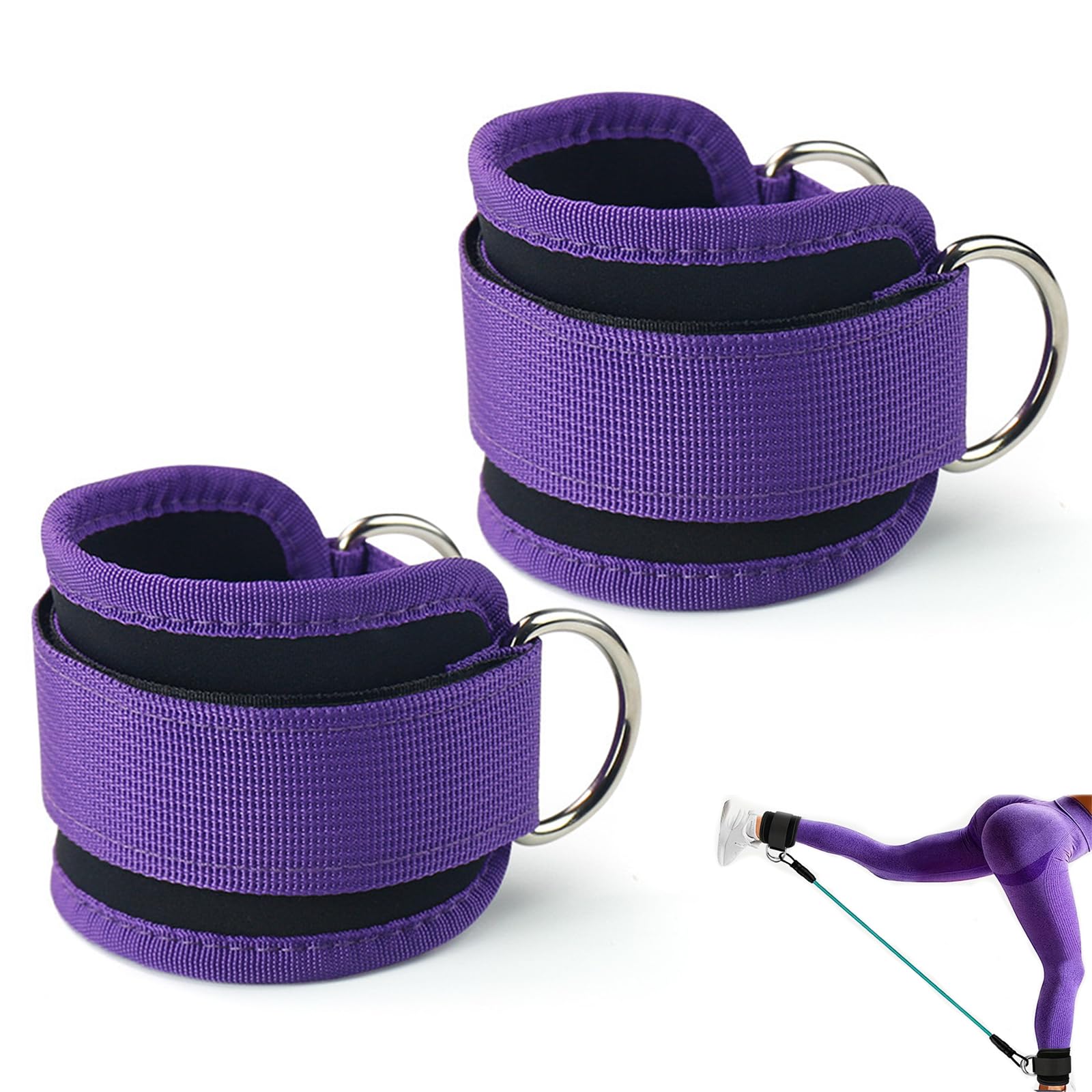 Eastrise Ankle Straps for Cable Machines, Gym Cuffs with Double D-Ring, Weight Lifting Leg Workout Attachment, Kickback Ankle Straps (Purple)
