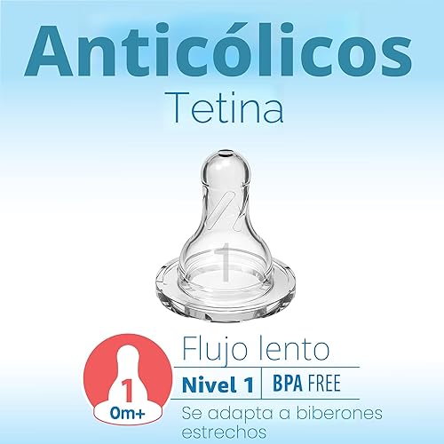 Miniatura 7 de Dr. Brown's Natural Flow Anti-Colic Options+ Biberón de cuello estrecho, 8 oz/250 mL, con tetinas de flujo lento Nivel 1, 0m+, paquete de 4