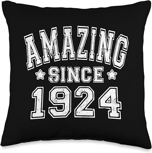 Varsity Style Birth Year Gear For Men & Women Born Amazing Since 1924 Varsity Style - Almohada de regalo de cumpleaños, 16 x 16 pulgadas, multicolor