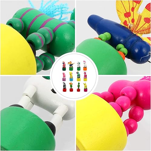 Miniatura 3 de NUOBESTY 12 piezas de juguetes de madera para niños, marionetas de dedo para niños, figuras de animales de madera, base de prensa, marionetas de