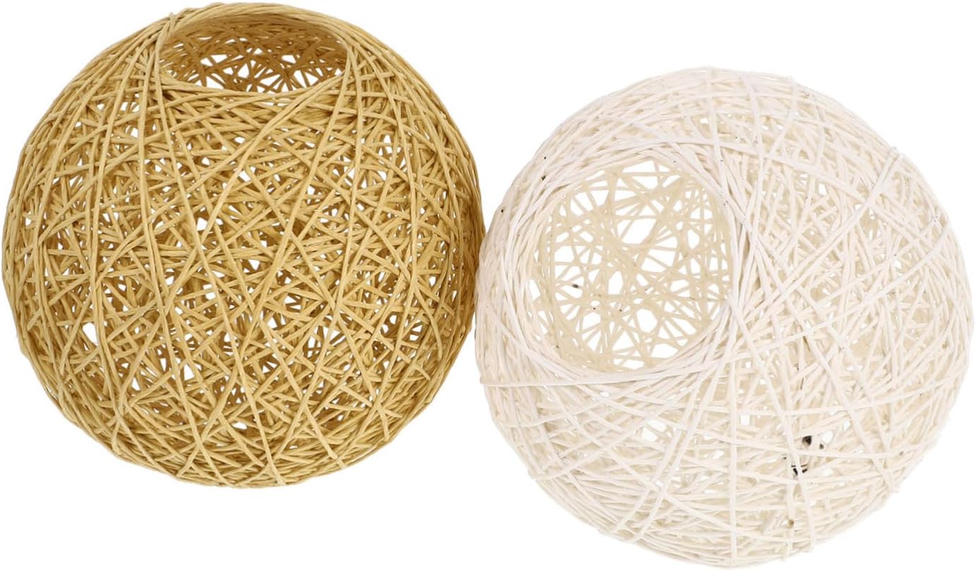 Lamp Shades Rattan 2pcs Woven Ball Light Lampshade Decorative Weaving Craft Lamp Cover for Living Room