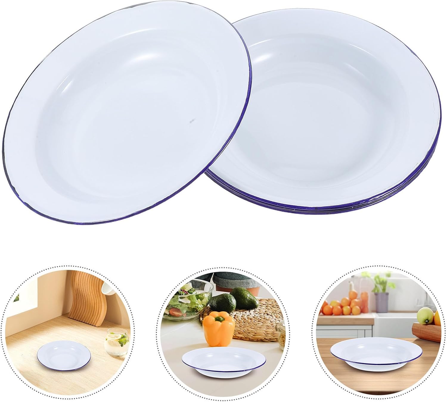 Ipetboom 5pcs 16cm Vintage Enamel round Serving Plates for Appetizers