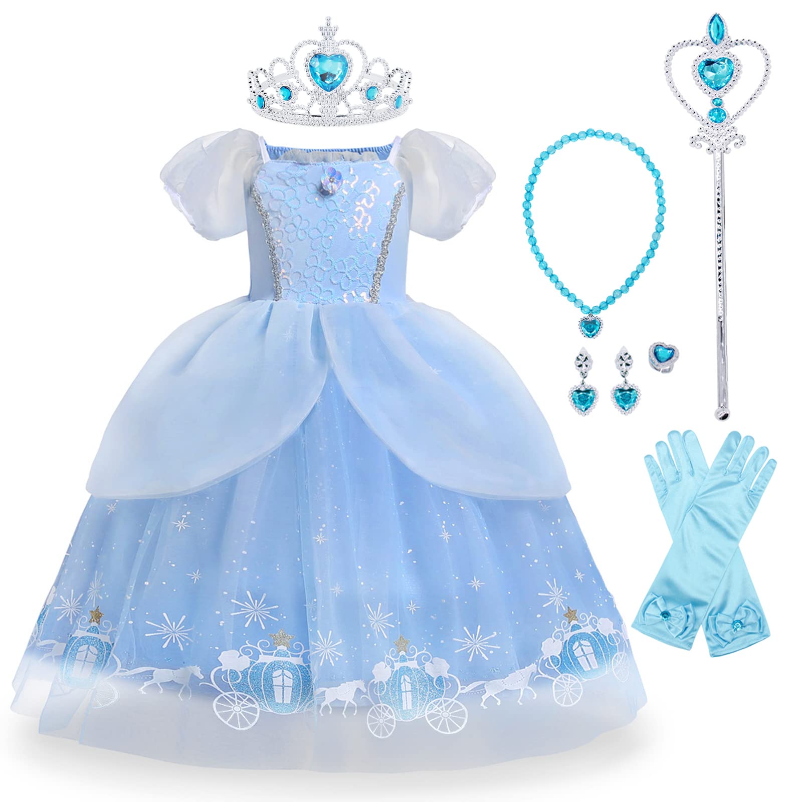 AmzBarley Princess Cinderella Dress for Little Girls Halloween Cosplay Costume Kids Puffy Sleeve Fancy Birthday Outfit