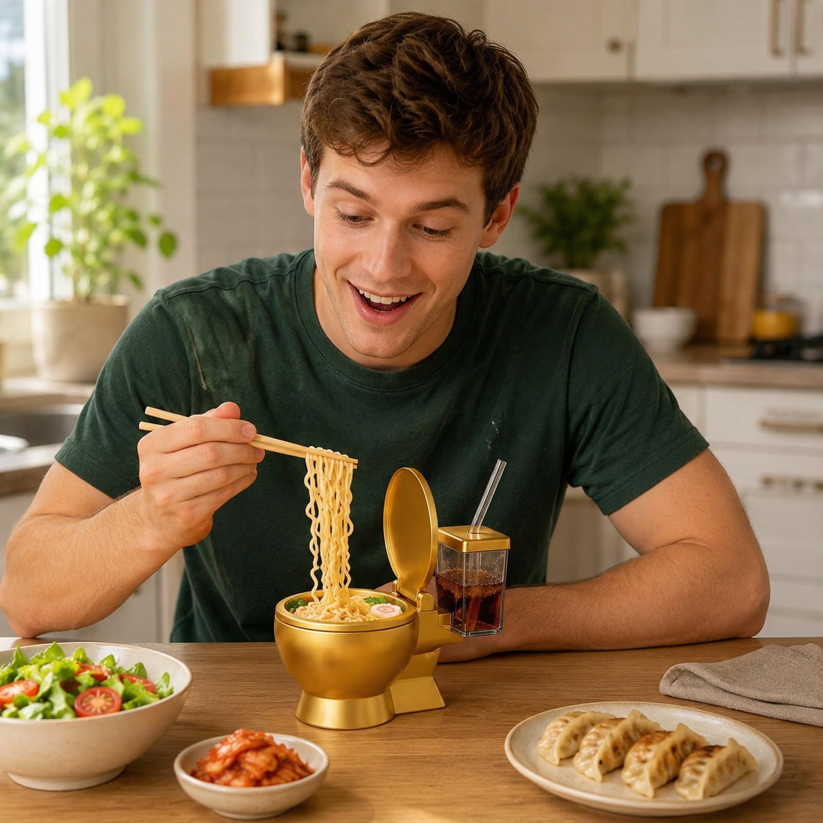 Lot de 2 bols à ramen de toilettes avec tasse et paille intégrées, ensemble de bols à ramen en forme de toilettes, bols à nouilles réutilisables et boissons pour nouilles instantanées, cadeau amusant