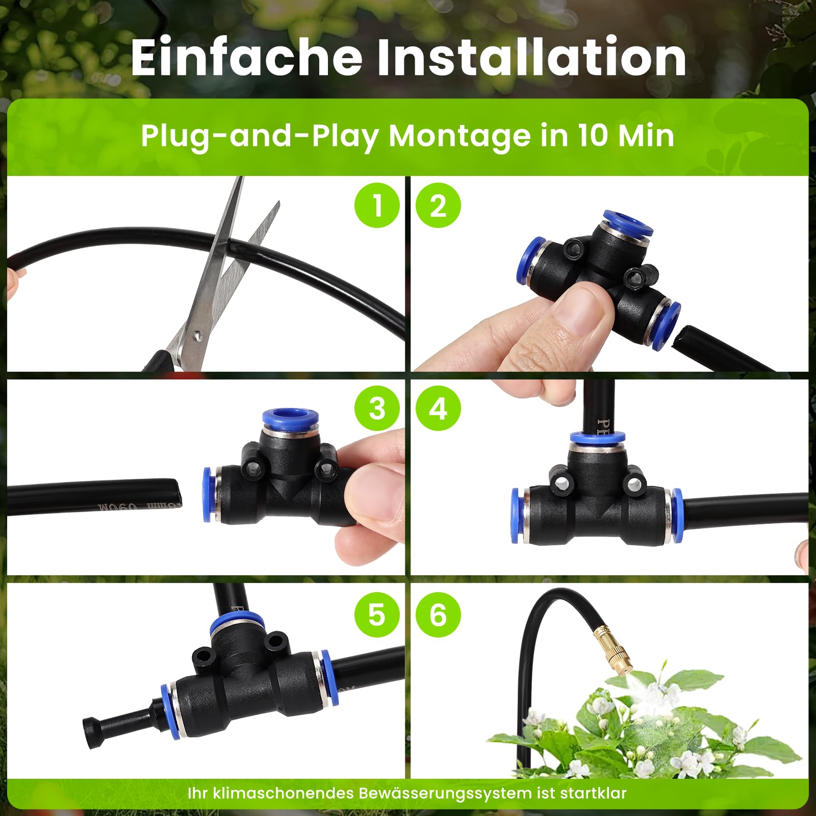 Sistema di irrigazione, irrigazione a 360°, a risparmio energetico, per giardino, serra, balcone, giardino, aiuola rialzata e fioriera (tubo 20 m)