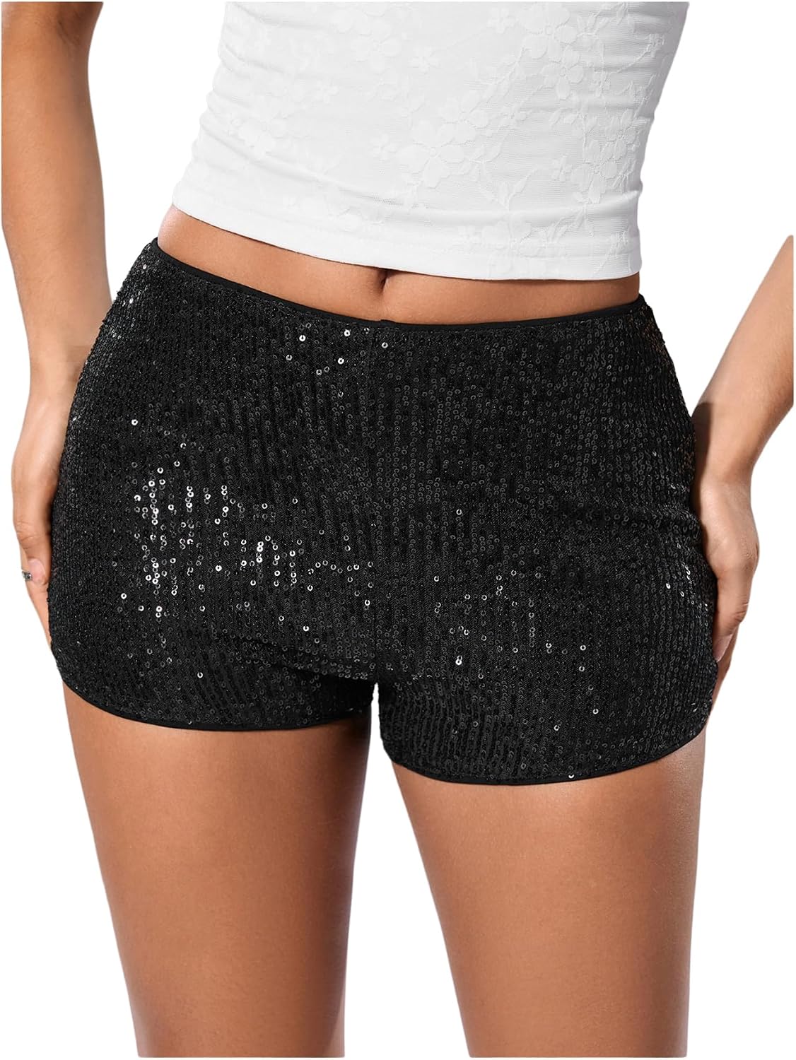 SHENHE Women's Sequin Micro Shorts Sparkly Y2k Sexy Rave Mini Shorts