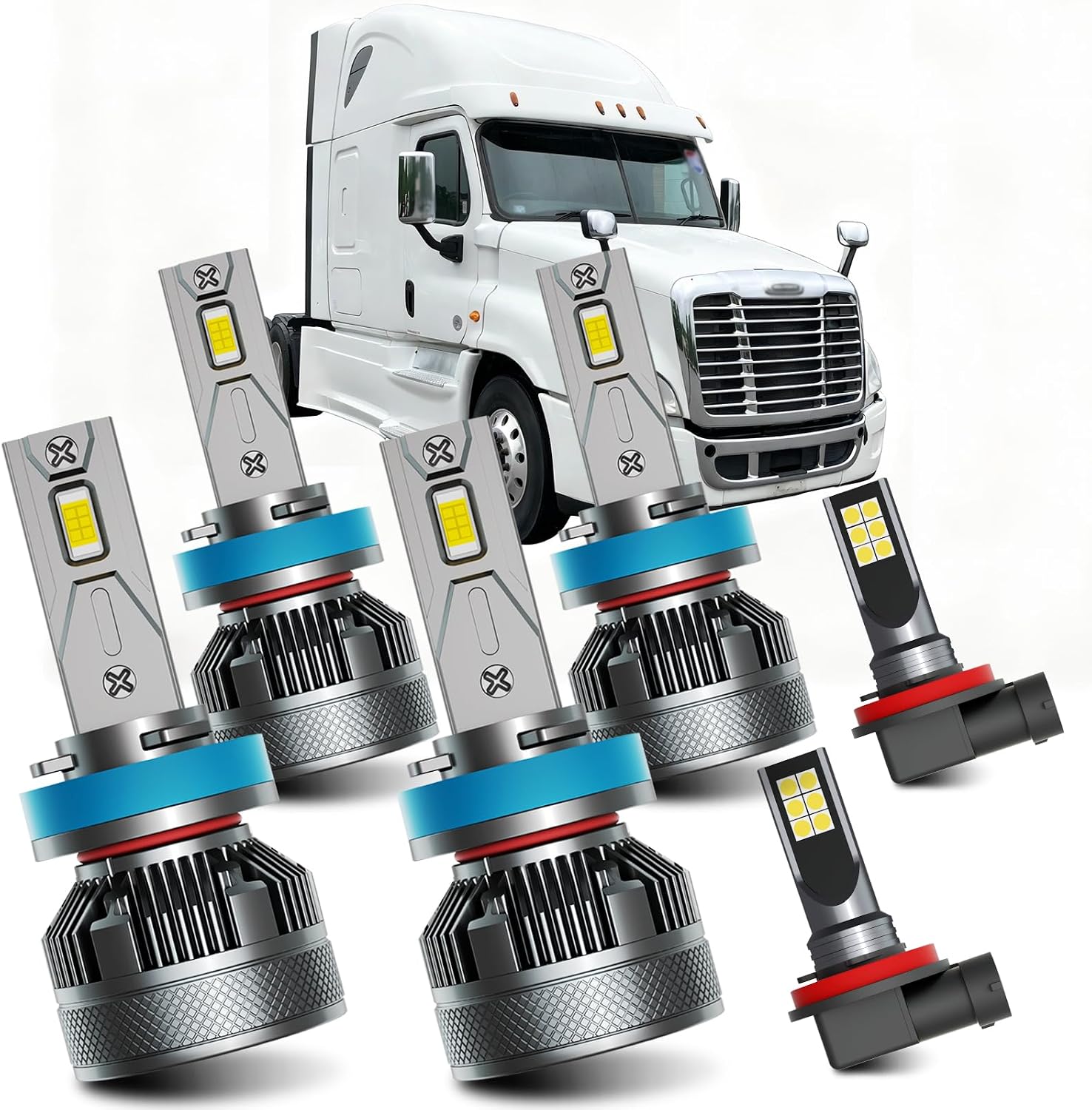 AWALITED fits for 2008-2017 Freightliner Cascadia lo-hi fog lights combo, 6pcs Plug and Play 300% Super Bright White Powersports Cascadia Lights Blubs
