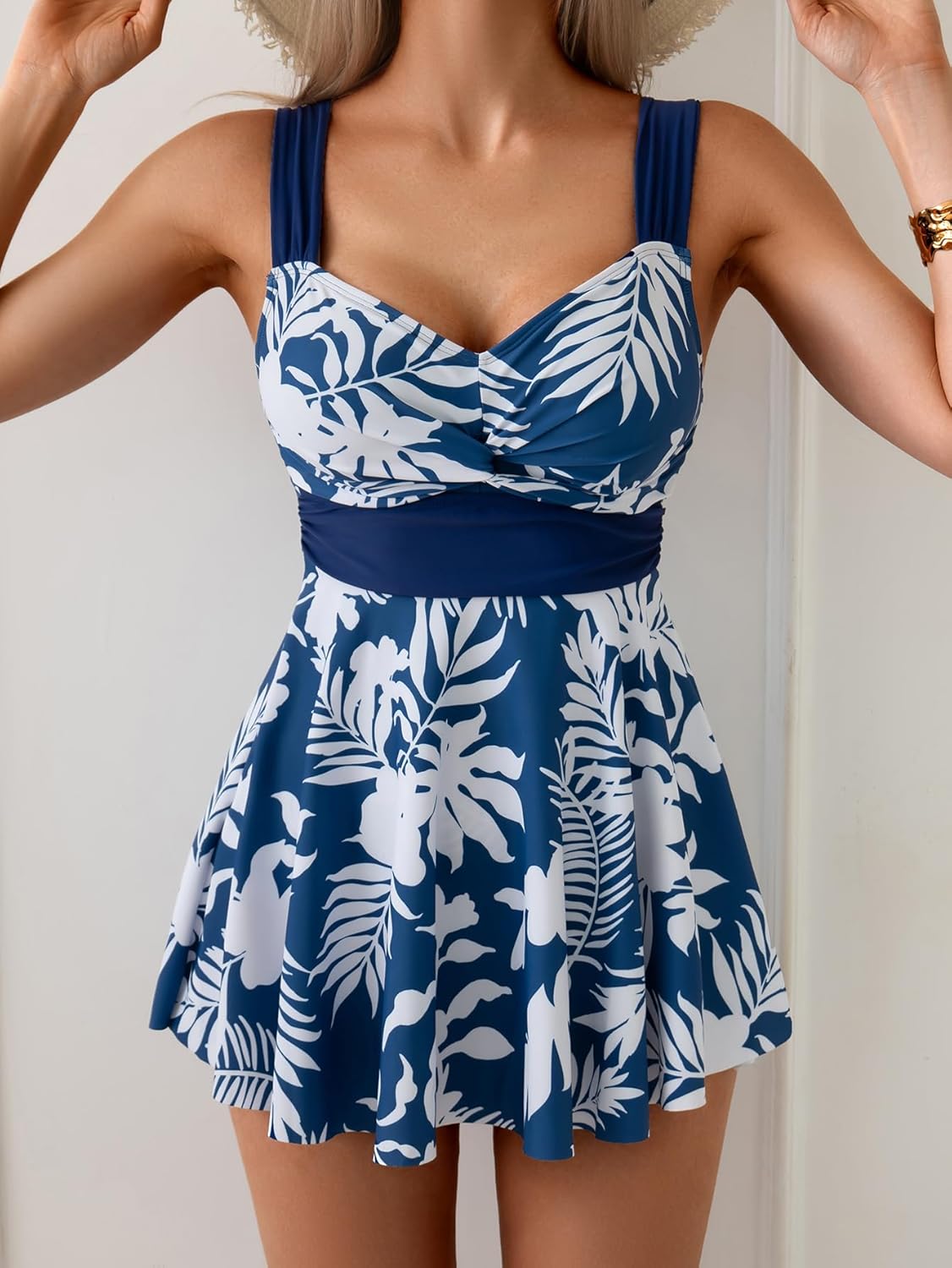 B2prity Women's One Piece Swimdress Swimsuit Tummy Control Swim Dress Slimming Modest Bathing Suit Color Block Swimwear - Image 2