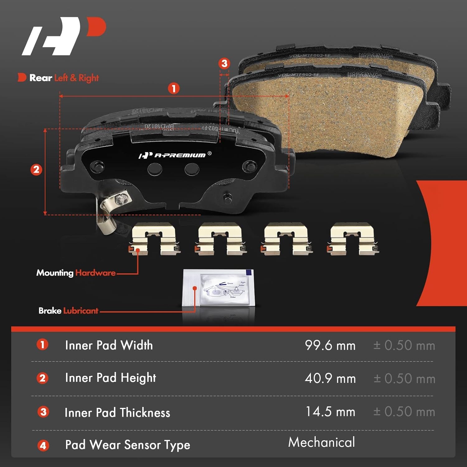 A-Premium Rear Ceramic Brake Pads Set Compatible with Hyundai Elantra 2017-2020, Accent 2018-2022, Ioniq 2017-2020, Venue 2020-2022 & Kia Soul 2019-2022, Soul EV, Rio, Niro, Niro EV, Rondo, 4-Pack