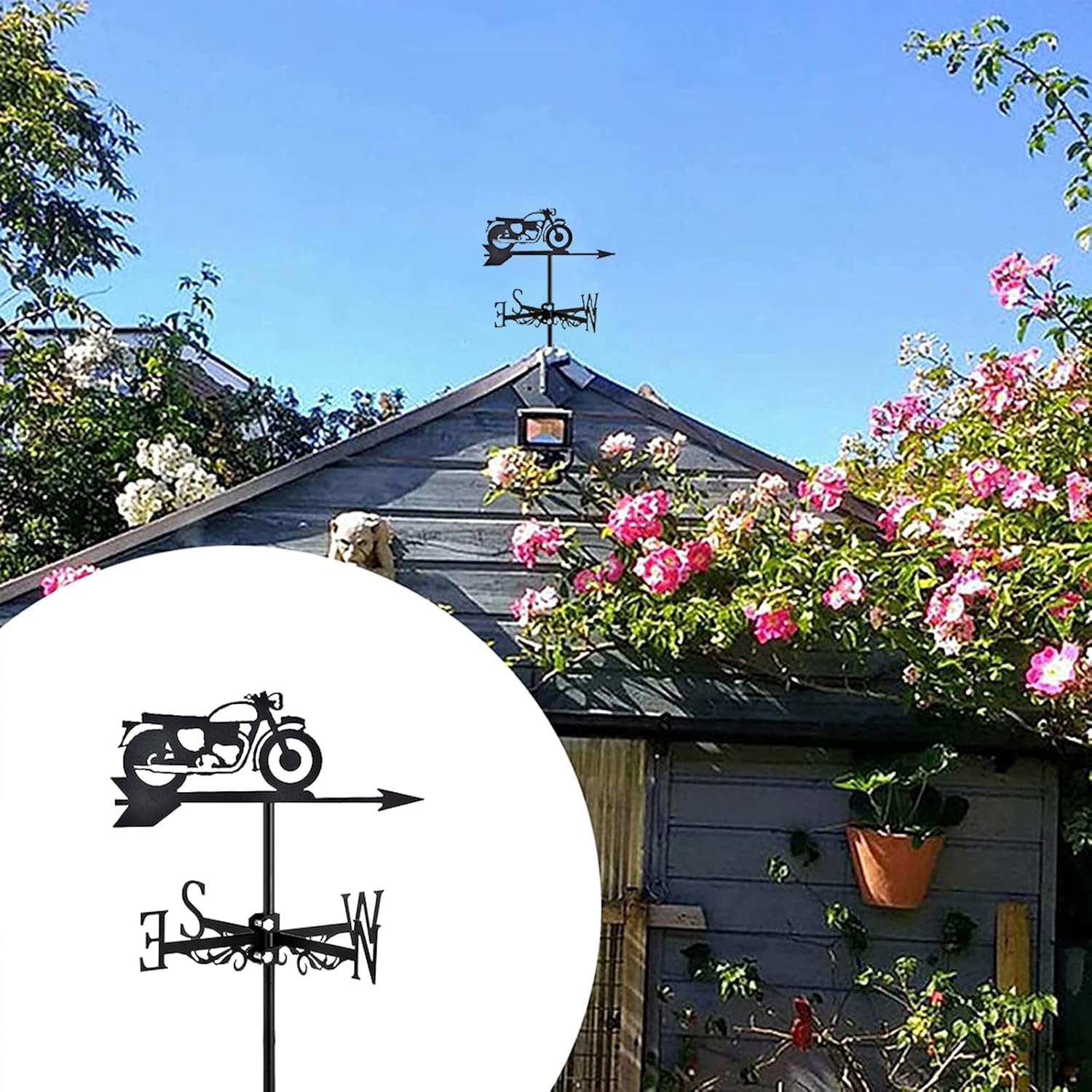 メタルオートバイオーナメント 風向 矢 ブラック 装飾 屋根付き 屋外 農場 庭 ガゼボ 小屋 スタイル E