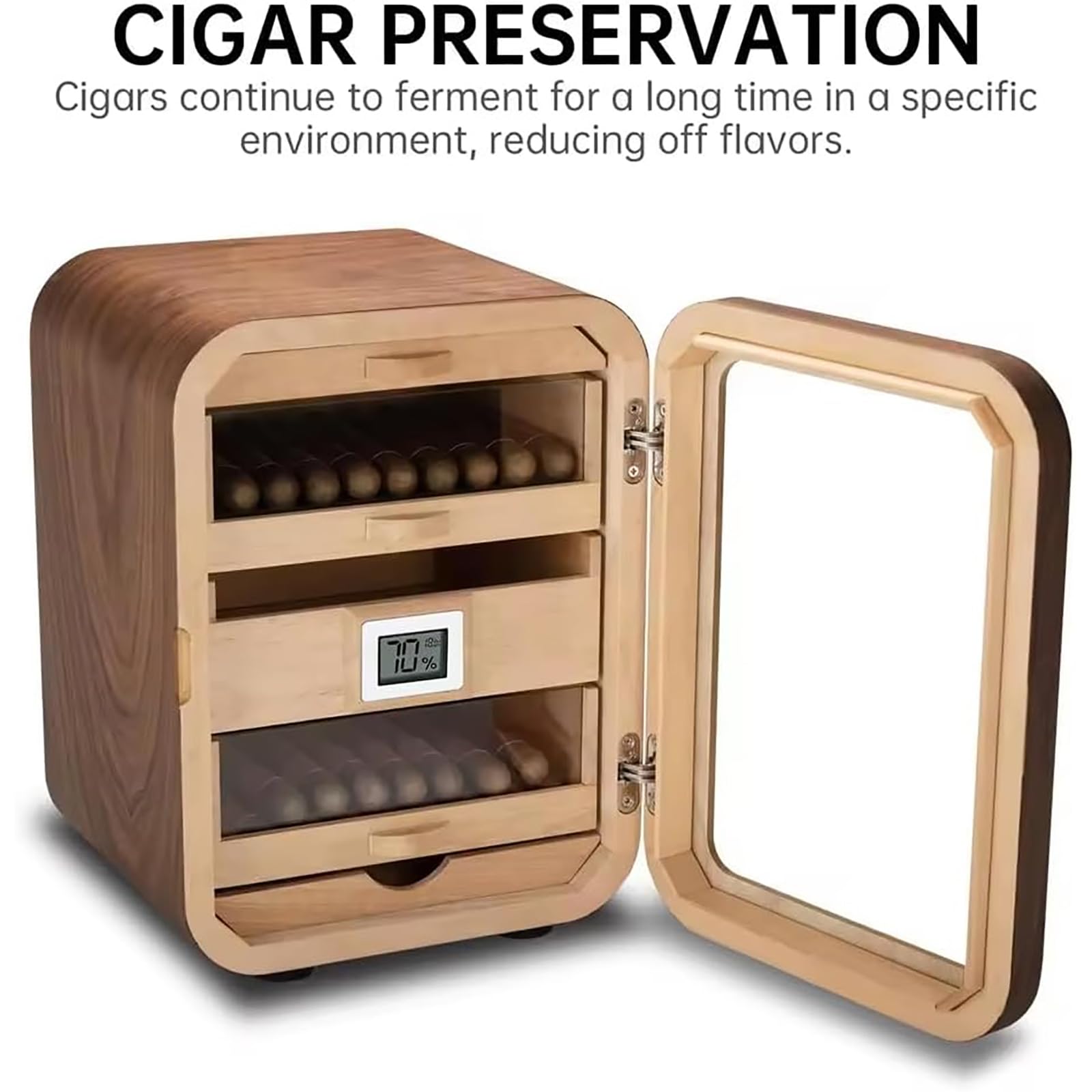 Zigarren Humidor Schrank, Elektronischer Humidor mit Hygrometer, 110 Zigarren Kapazität, 360° Luftzirkulation, ideal für Zuhause, Bar, Party
