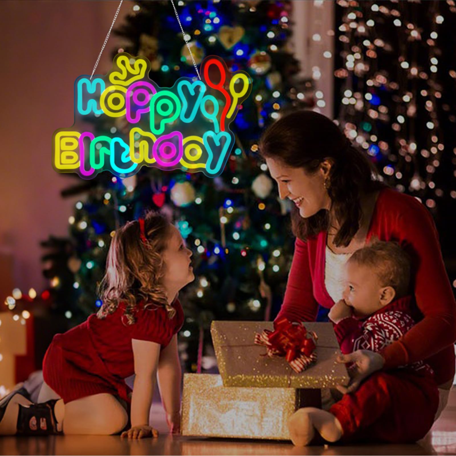 Neonowe znaki Happy Birthday, zasilane przez USB, ściemniane kolorowe światła LED na tło, dekoracja ścienna, przyciągający wzrok znak urodzinowy na imprezy, niezapomniane prezenty, wymiary
