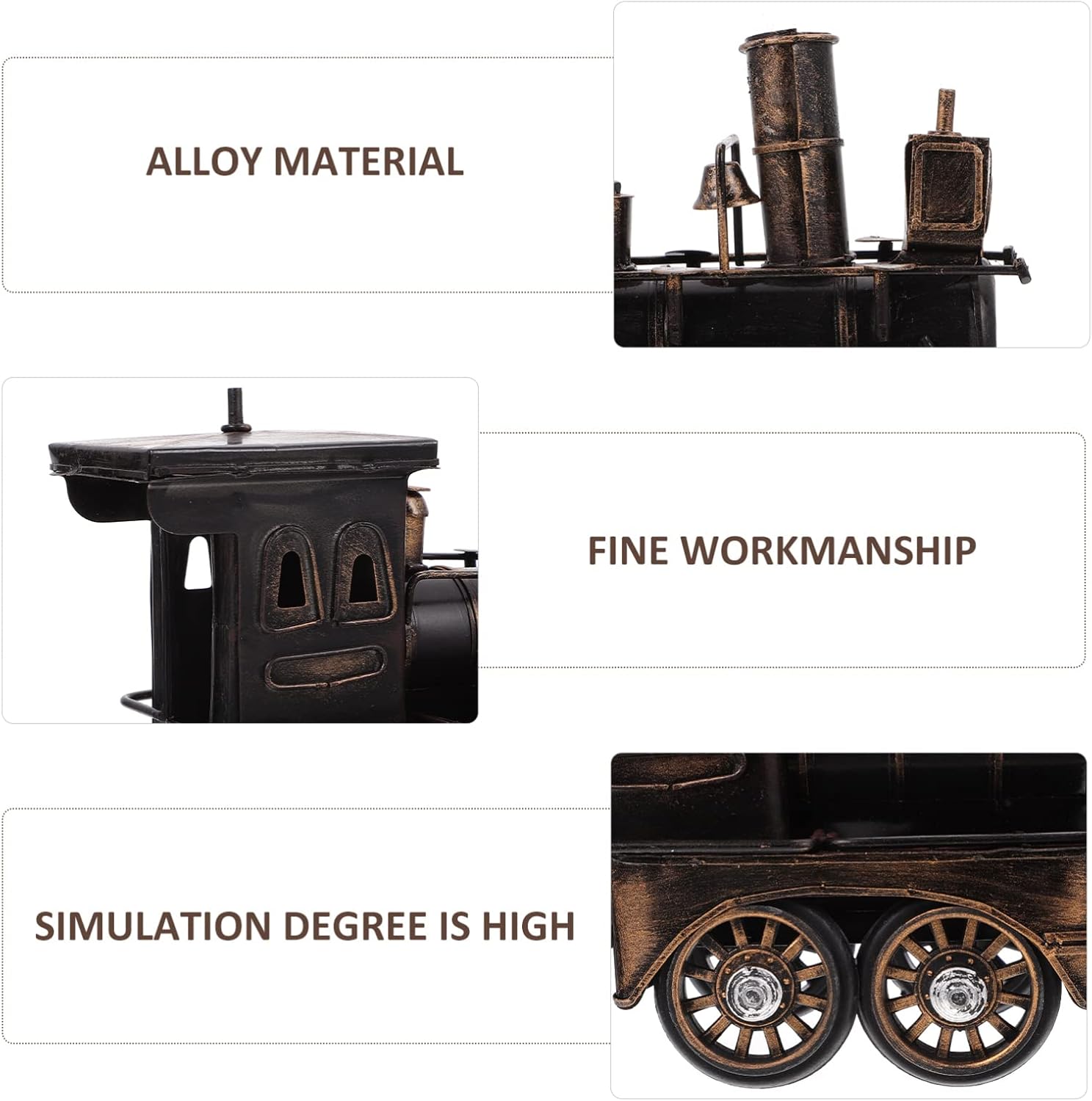 Vaguelly Alloy Steam Locomotive Model Vintage Desktop Adornment for Home Decor Photography Prop Retro Loco Sculpture