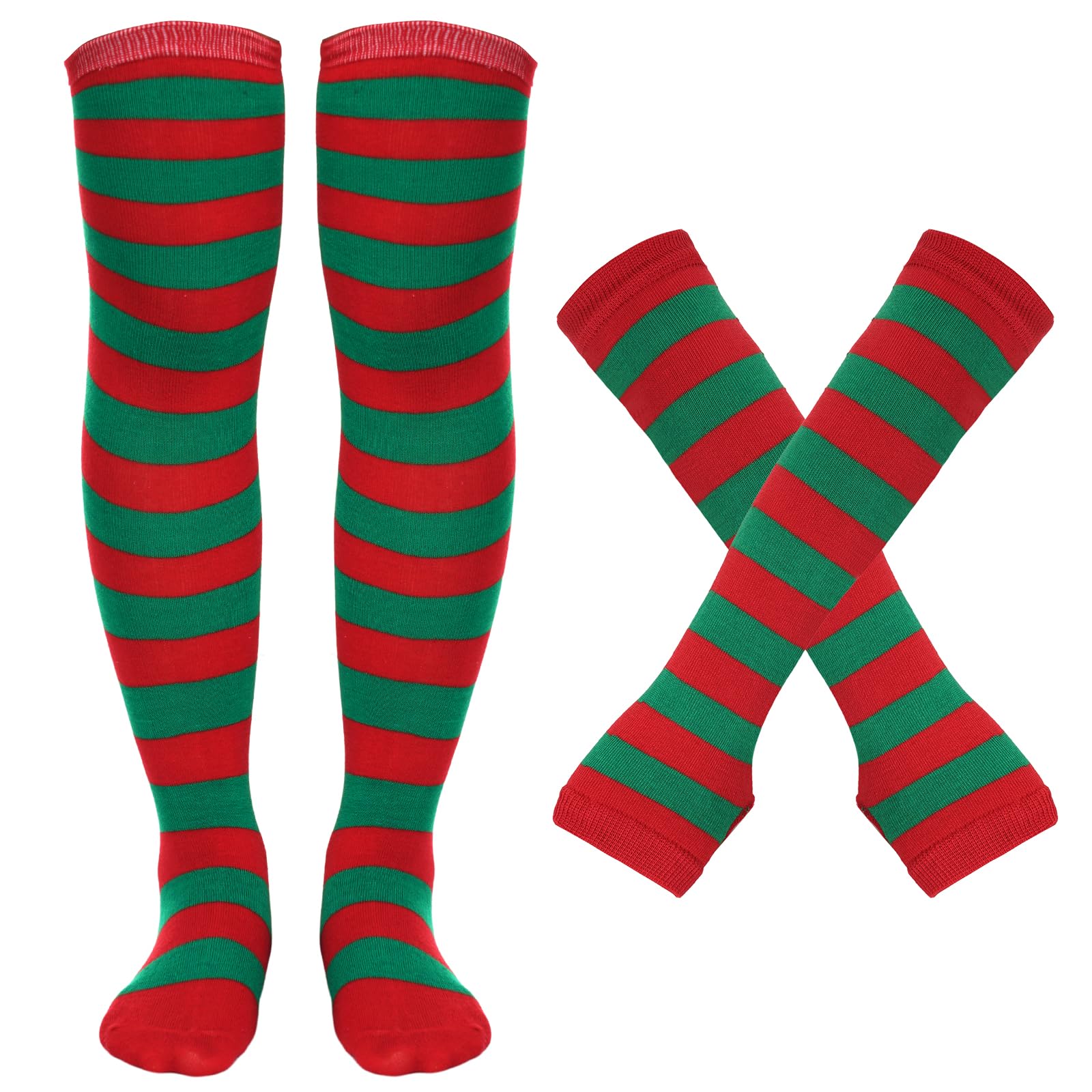 Tongcloud Women's Striped Knee High Socks, Over Knee Thigh High Socks, Arm Warmer and Fingerless Gloves Set