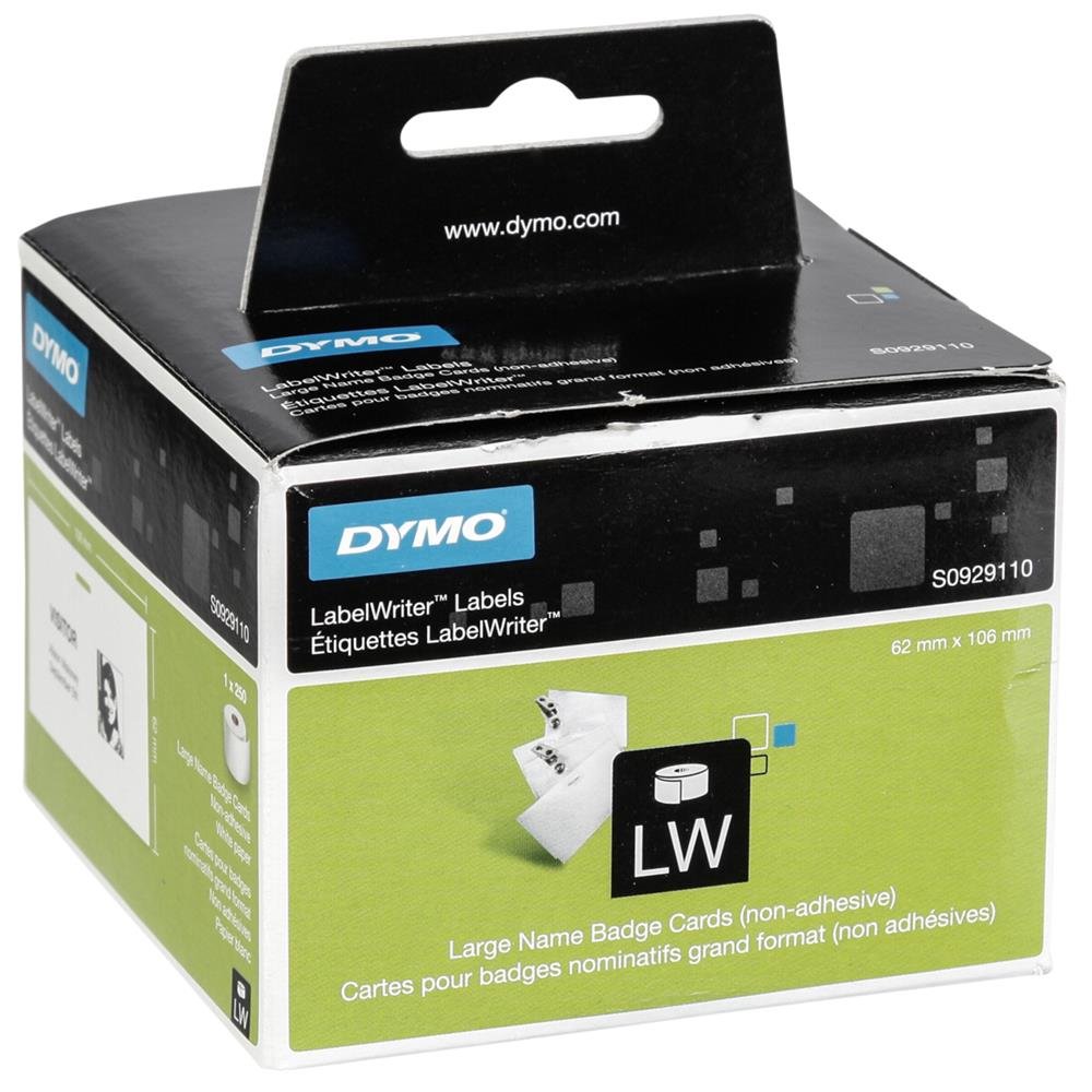 Dymo LabelWriter etichette per badge non adesive, 62 x 106 mm (rotolo da 250), stampa nera su bianco, S0929110