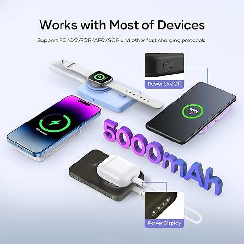 Miniatura 4 de Cargador portátil inalámbrico para Samsung, banco de energía ultra delgado de 5000 mAh con innovadora ventosa eléctrica, compatible con teléfono