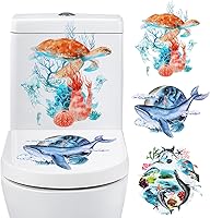 Vista 9 de 4 calcomanías autoadhesivas para asiento de inodoro bajo el mar, vida marina, acuarela, animales marinos, peces, algas marinas, coral
